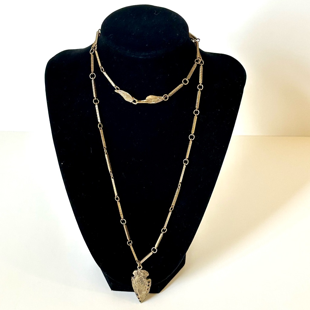 Handcrafted Gold Arrowhead Necklace With SemiPrecious Stone Detail